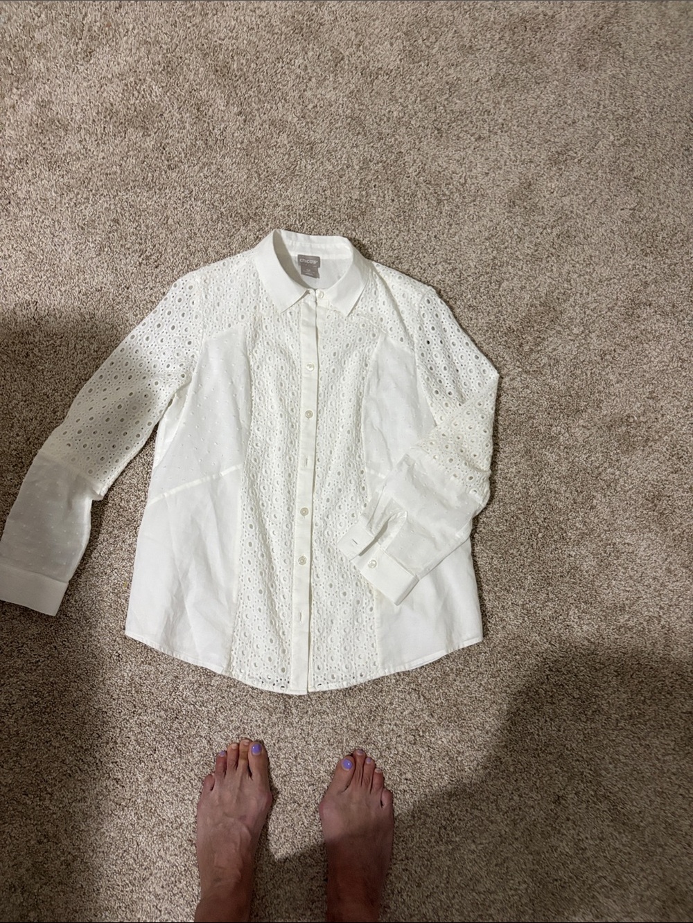 Chico's White Eyelet Button-Down Blouse